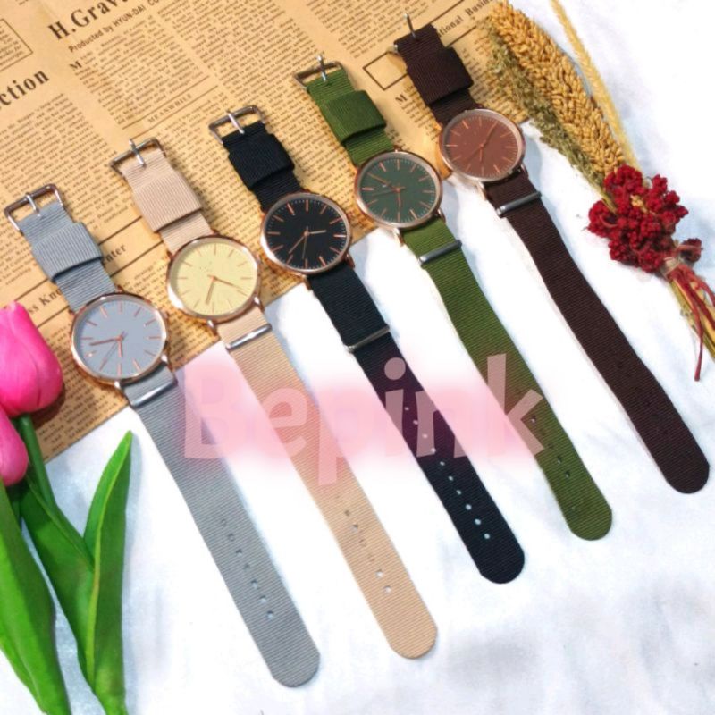 JAM TANGAN BELTING CANVAS BIGGER GOLDEN LINNER (BEPINK OFFICIAL)