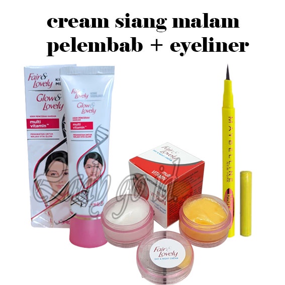 PAKET 2 IN 1 FAIR &amp; LOVELY ( cream siang malam + pelembab) PLUS EYELINER