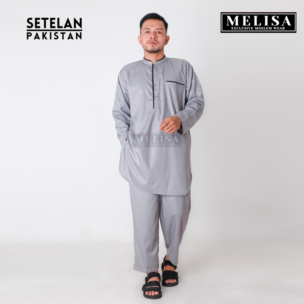 Baju Koko Pria Setelan Kurta Pakistan Lengan Panjang Bahan Katun Toyobo Warna Abu Koko Muslim Dewasa Remaja Pria Laki Laki