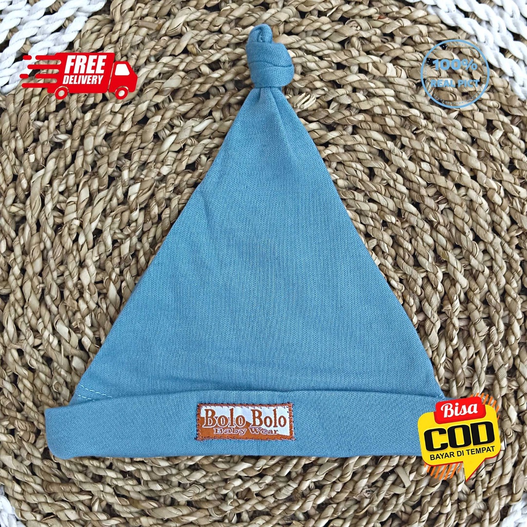 SALE 7.7 Serian Biru - 3 Pcs Topi Kupluk Bayi Baru Lahir Topi Bayi 0 - 3 Bulan BLUE SEA SERIES merk SNI Bolo - Bolo