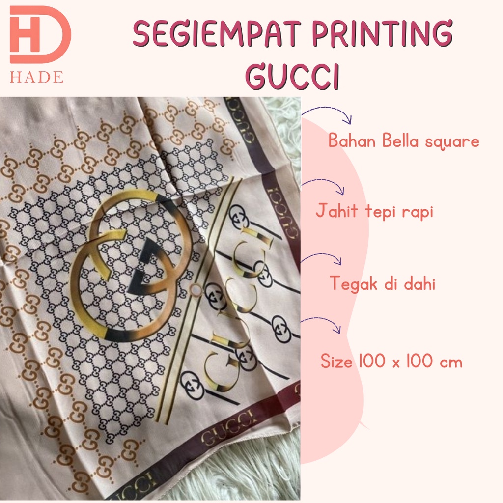 Hijab Segi Empat Gucci Printing / Segiempat Bella Square Motif Branded Gucci