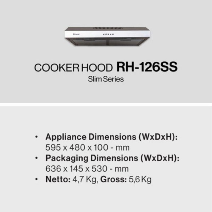 Cooker Hood Stainless Rinnai RH 126SS 126 SS RH126SS Penghisap Asap