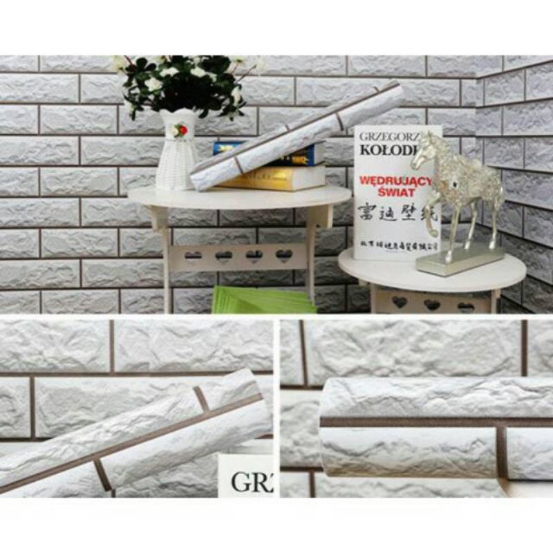 wallpaper dinding motip bata 3d lis coklat