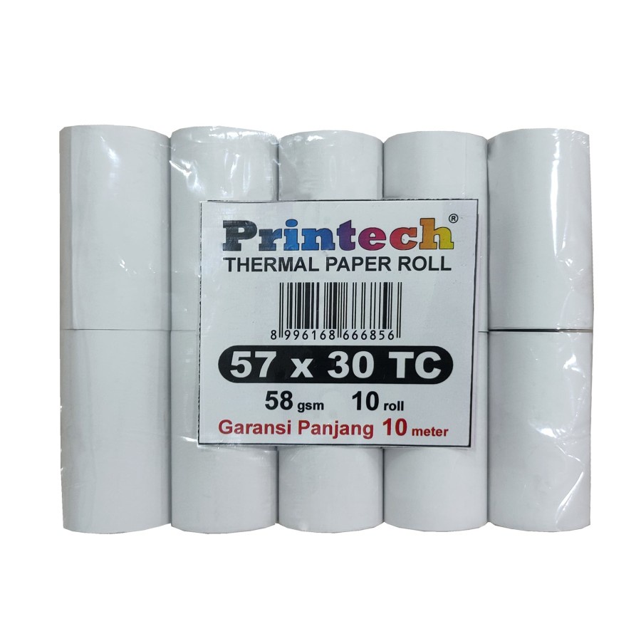 

PRINTECH KERTAS THERMAL KASIR 57x30 CORELESS TANPA BUNGKUS 10 ROLL BUKTI PEMBELIAN INVOICE