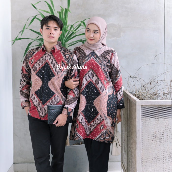 Batik Couple Pasangan Modern Original Lapis Furing - Lapis Trikot Batik Kerja Kantor Kondangan Size S M L XL XXL XXXL 008