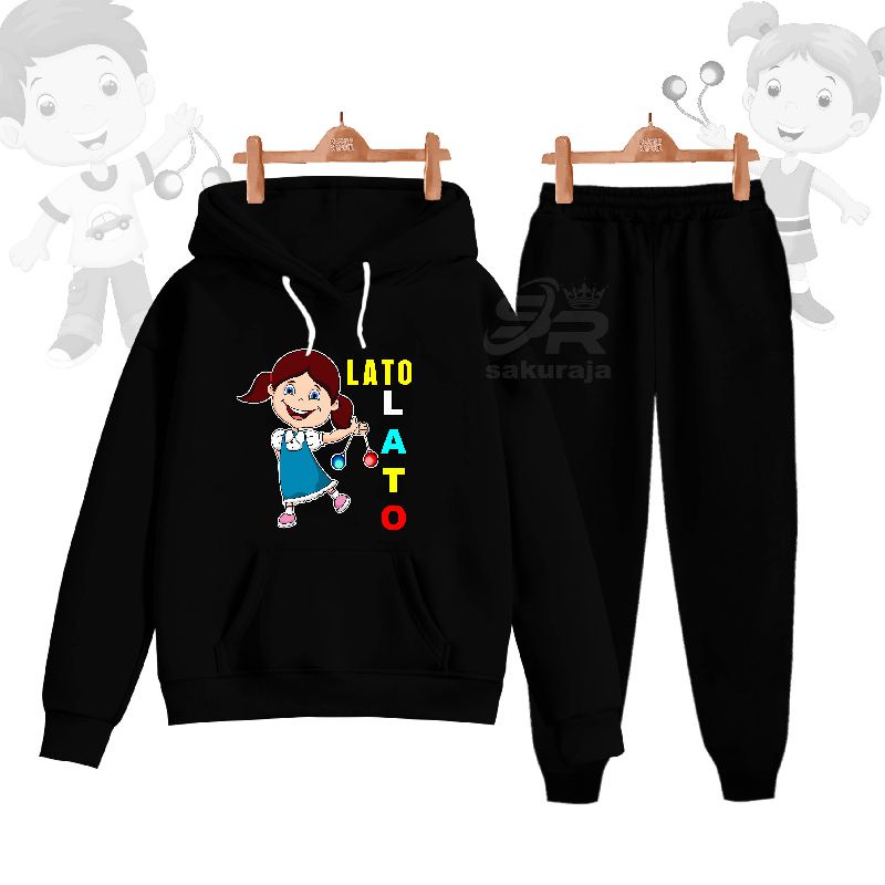 setelan hoodie anak perempuan gambar Lato lato/umur 3-16 tahun