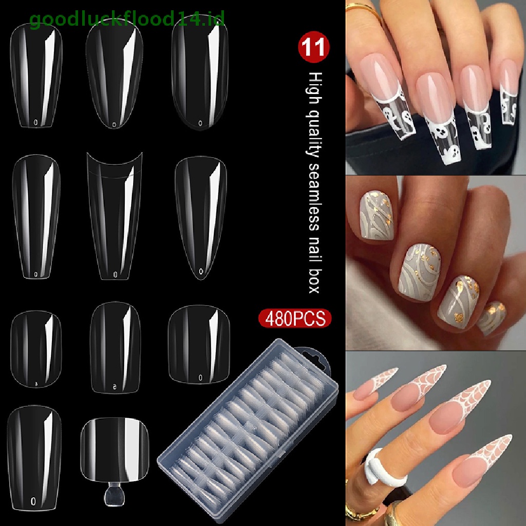 [GOOGFOUR] 480pcs Ballerina Tips Kuku Palsu Peti Jenazah Full/Half Cover DIY Manicure Tools [TOP]