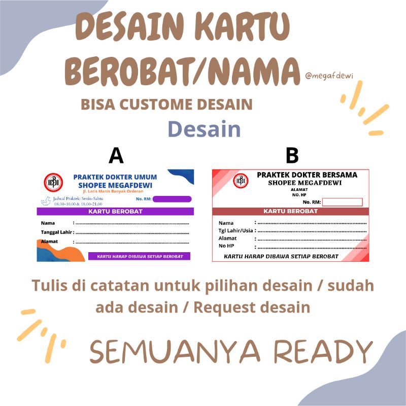 

DESAIN KARTU NAMA/BEROBAT isi 108 lembar FREE BOX