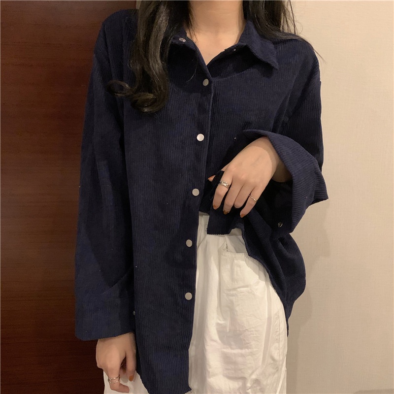 yikoo-Kemeja korea lengan panjang blouse wanita atasan top