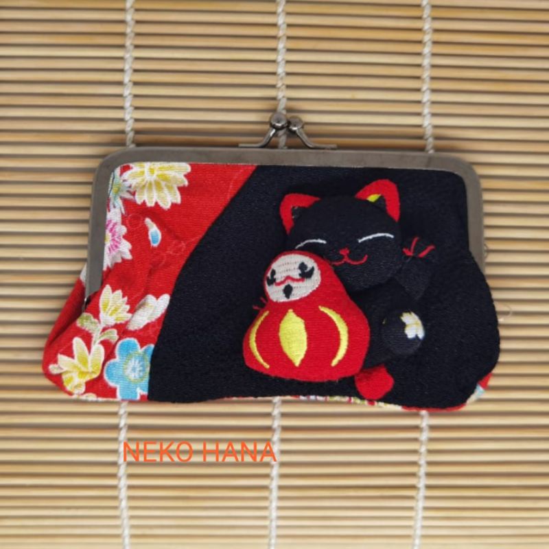 Neko Kisslock Pouch Wallet Dompet Koin Kain Khas Jepang Lucky Cat