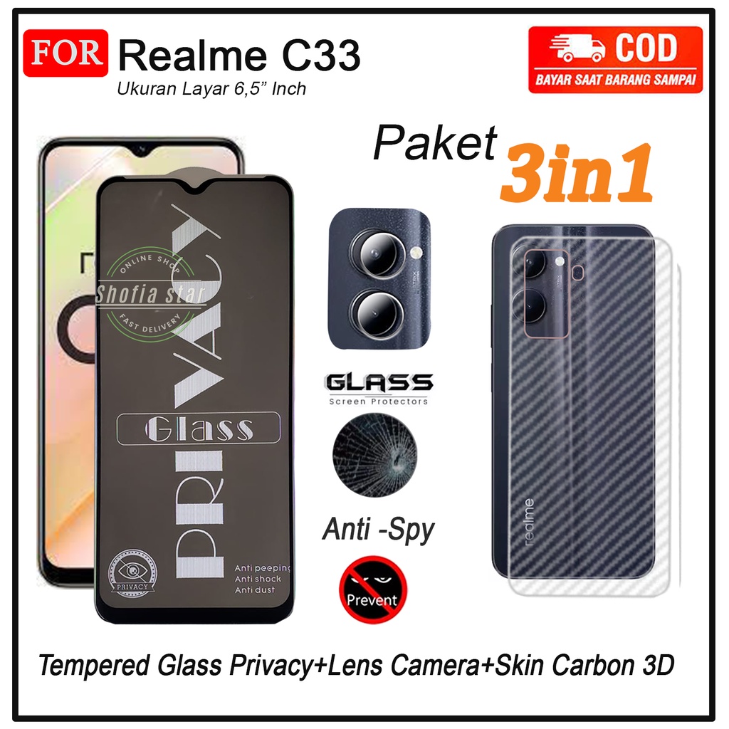 PAKET 3IN1 Tempered Glass Matte Realme C33 C55 C35 C31 10 4G NARZO 50 5G 50A PRIME 50I PRIME Anti Glare Full Cover Protect Camera
