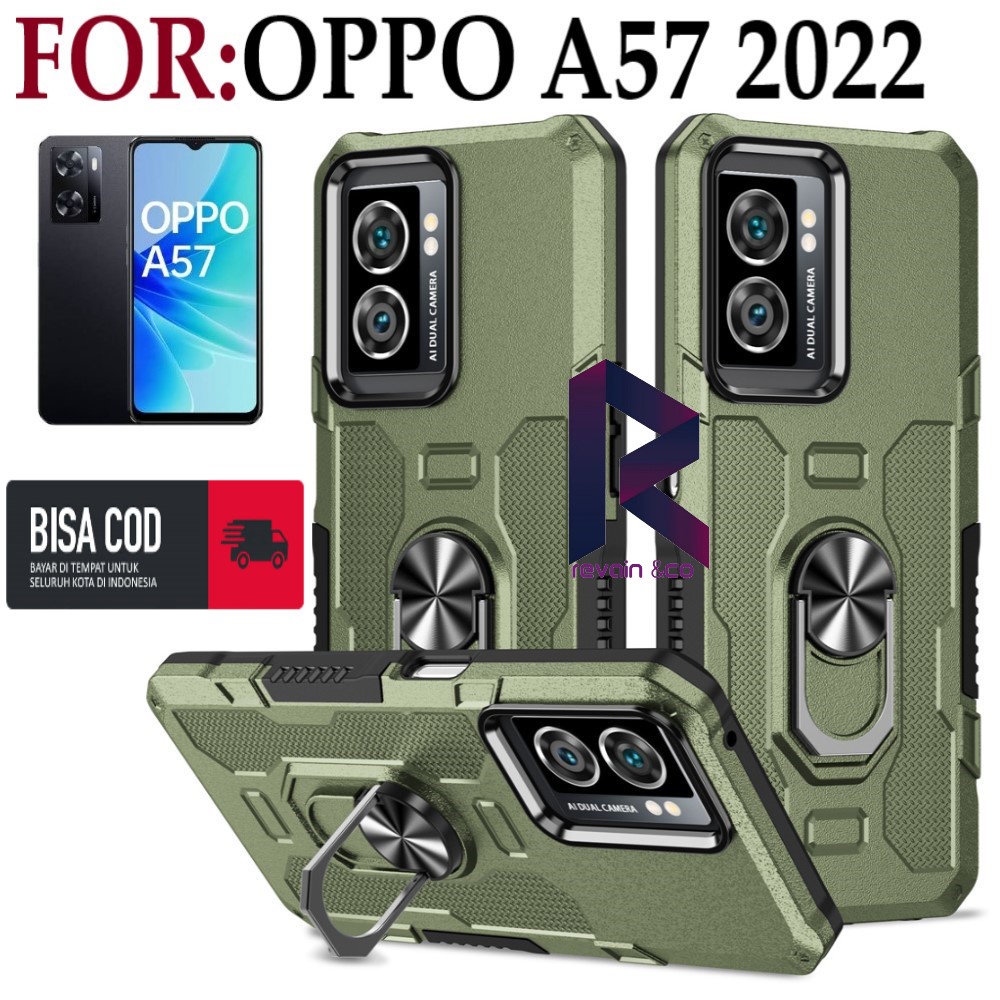 Case Armor OPPO A57 4G 2022 Iring Cincin Magnetic Kesing Hp Protect kamera Premium Hard Case Standing Robot Pelindung Kamera