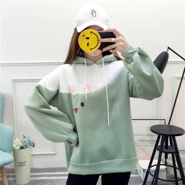 SWEATER HOODIE WANITA RABBIT COMBINE ONESIZE SWEATSHIRT NEW STYLE