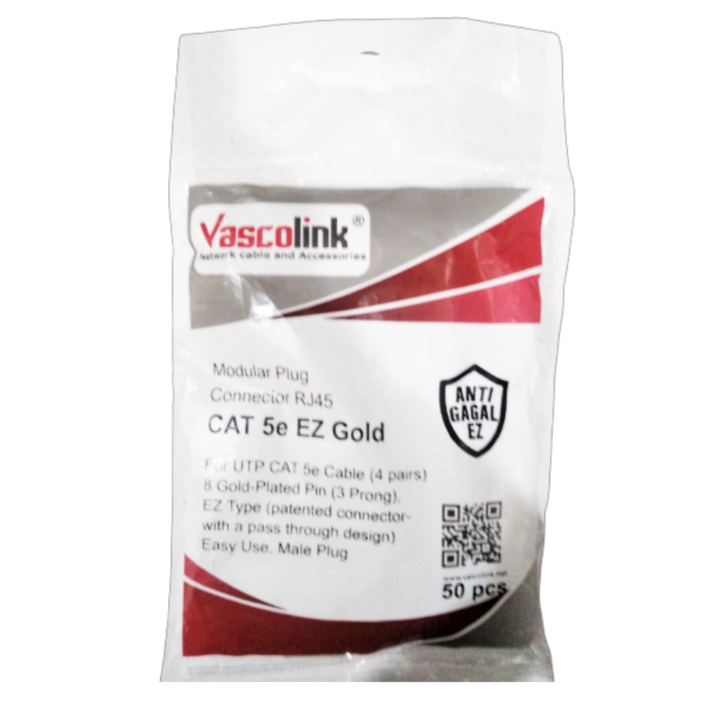 Vascolink EZ-RJ45-C5 Konektor LAN RJ45 EZ Gold Anti Gagal Cat 5 Cat 5e Cat5  Cat5e