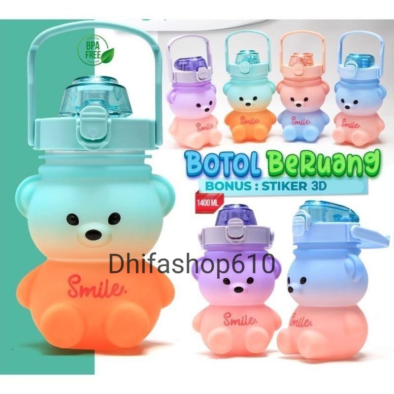 BOTOL VIRAL BERUANG KARAKTER SMILE FREE STIKER 2D/3D