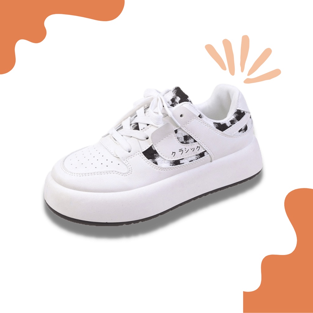 SNEAKERS WANITA PUTIH - HITAM IMPORT KOREA