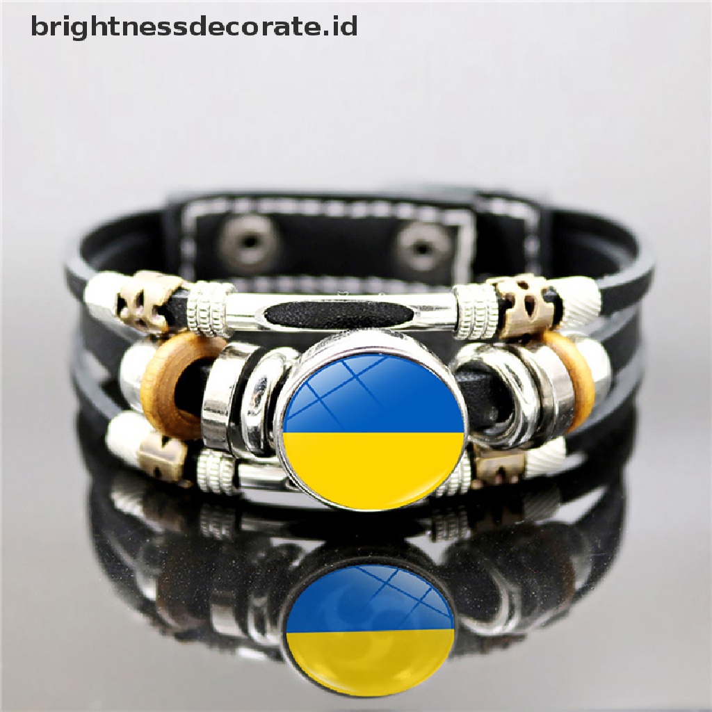 [Birth] Gelang Manik-Manik Perhiasan Bendera Multilayer Gelang Kulit PU [ID]