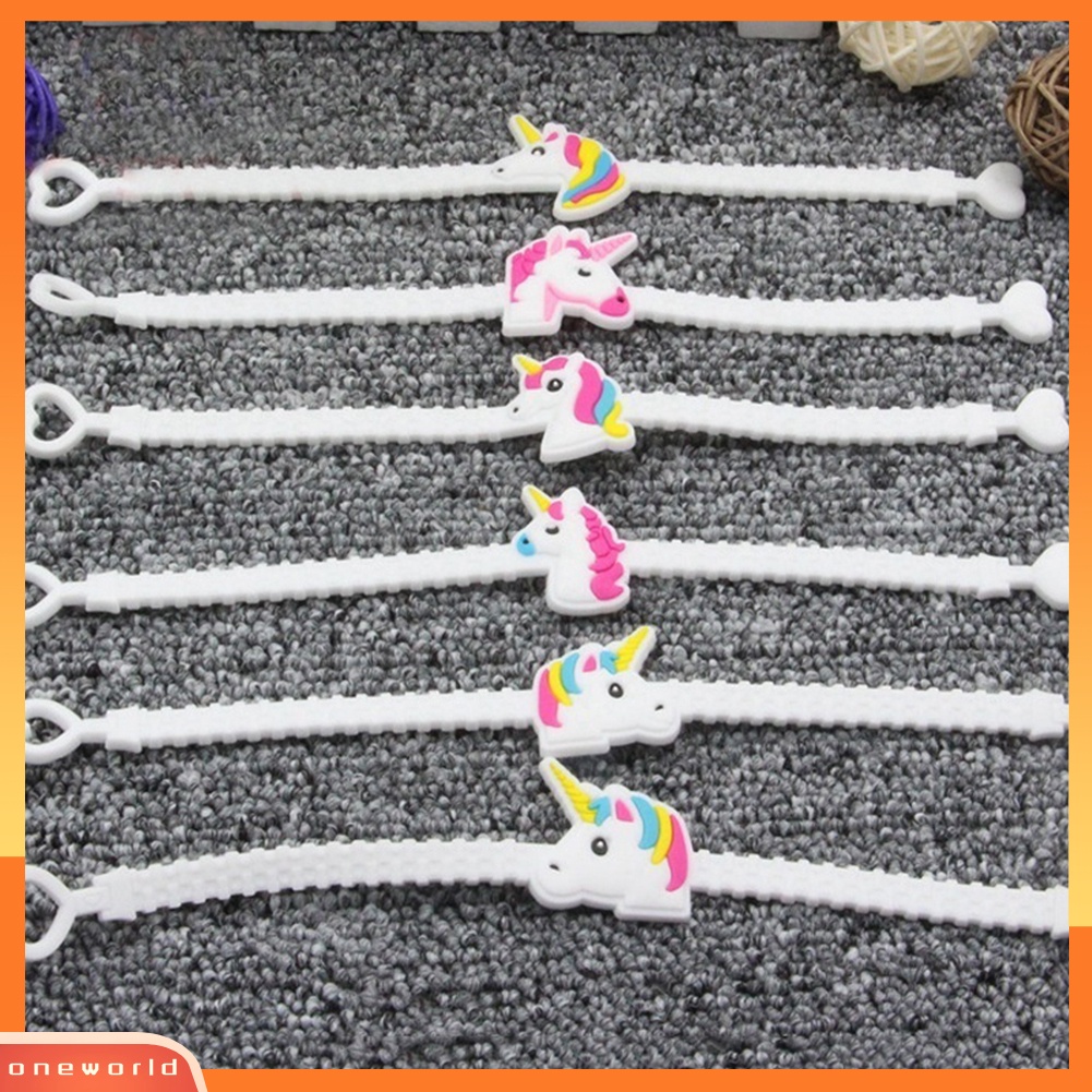 {oneworld} 5pcs Kartun Unicorn PVC Gelang Hadiah Anak-Anak Lucu Gelang Yang Dapat Disesuaikan