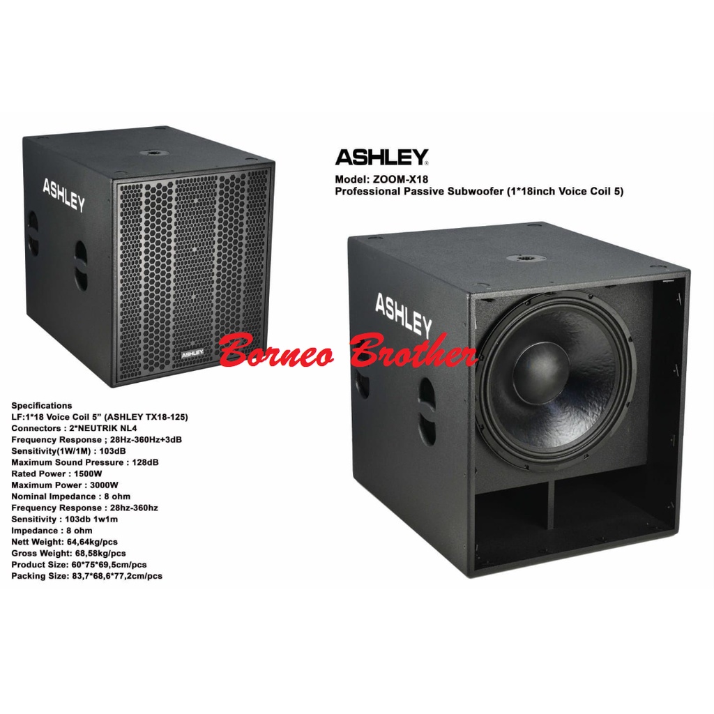 Ashley ZOOM-X18 ZOOM X18 Original Subwoofer Pasif 18 Inch 3000W 1 Unit