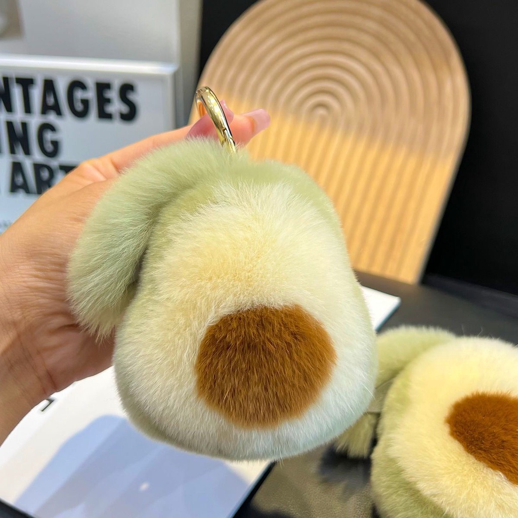 SearRex Kelinci Bulu Alpukat Mobil Gantungan Kunci Liontin Cute Plush Boneka Sekolahnya Tas Pesona00