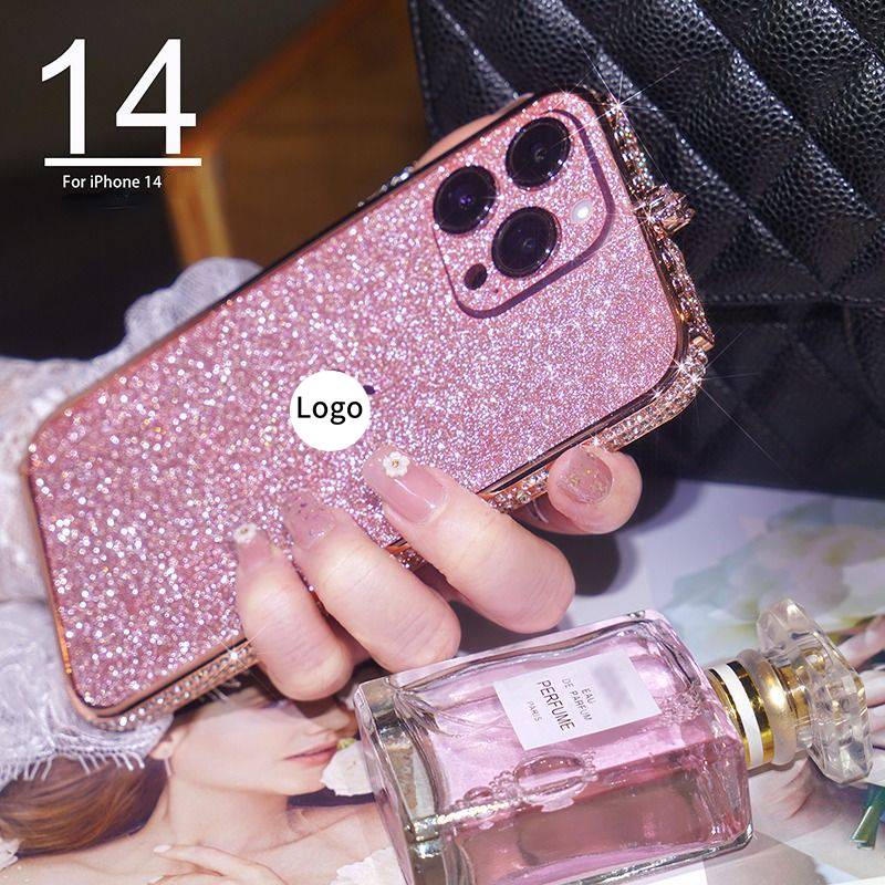 IPHONE Casing Bumper Bahan Metal Berlian Berkilau Untuk iPhone14 13 12 11 Pro Max Plus Case Bling Berlian Imitasi Cover Untuk Iphone14Plus iPhone14 iPhone13