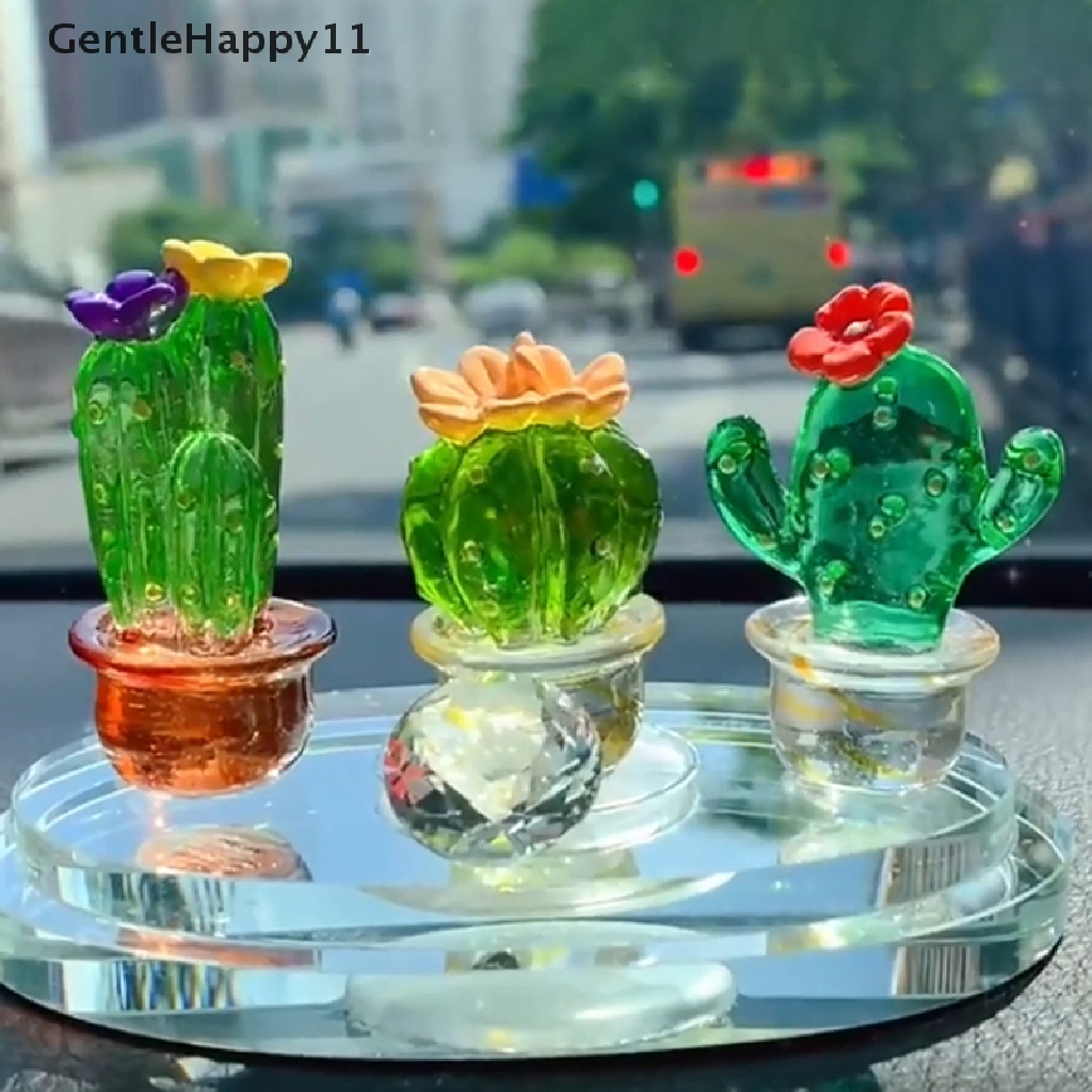 Gentlehappy 4pcs Ornamen Patung Kaktus Kaca Buatan Tangan Ornamen Kendaraan Miniatur Mini id