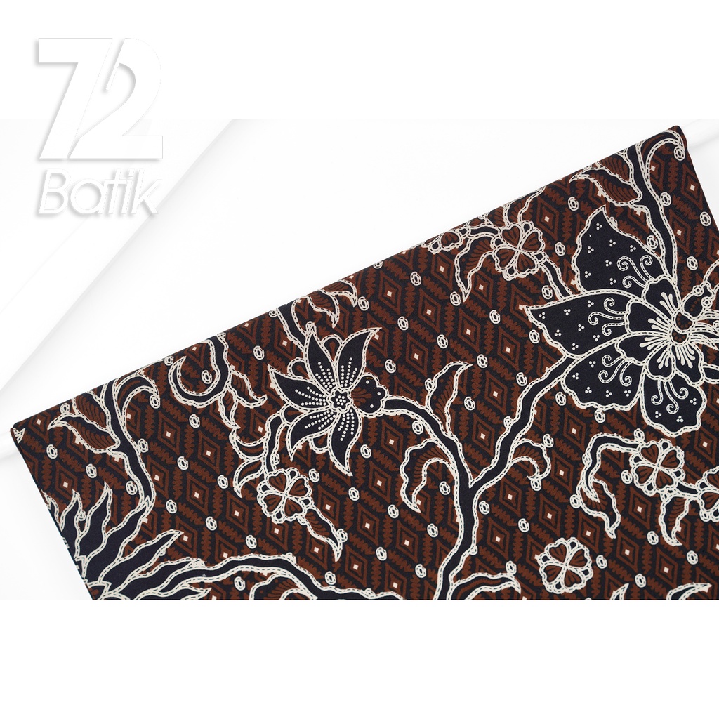 KAIN BATIK PREMIUM Bahan Katun Motif Kembang Kupu Warna Hitam Coklat Putih 723112 Cap 72IL Jarik Jarit Samping Kebat Panjang Batik Katun Modern Premium Bahan Seragam Batik Pernikahan Kantor Keluarga Murah Kamen Jadi Batik Bali Lembaran