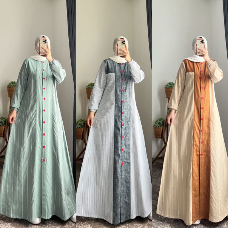 GAMIS WANITA BAHAN KATUN KOMBINASI ORIGINAL SEMUT / DRESS MUSLIM WANITA TEBARU / GAMIS BUSUY JUMBO