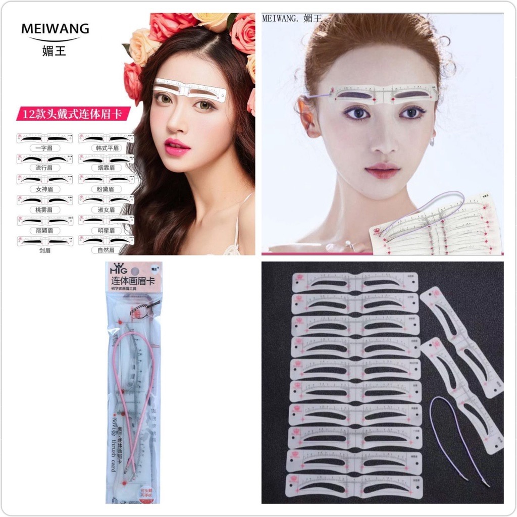 Cetakan Alis 12 set model Eyebrow Ruler dengan tali untuk Pensil Alis Sulam Alis