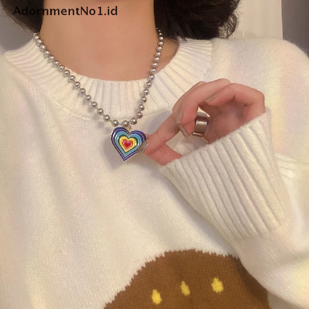 [AdornmentNo1] Vintage Cinta Hati Warna Liontin Choker Kalung Untuk Pria Wanita Hip Hop Manis Keren Rantai Panjang Perhiasan [ID]