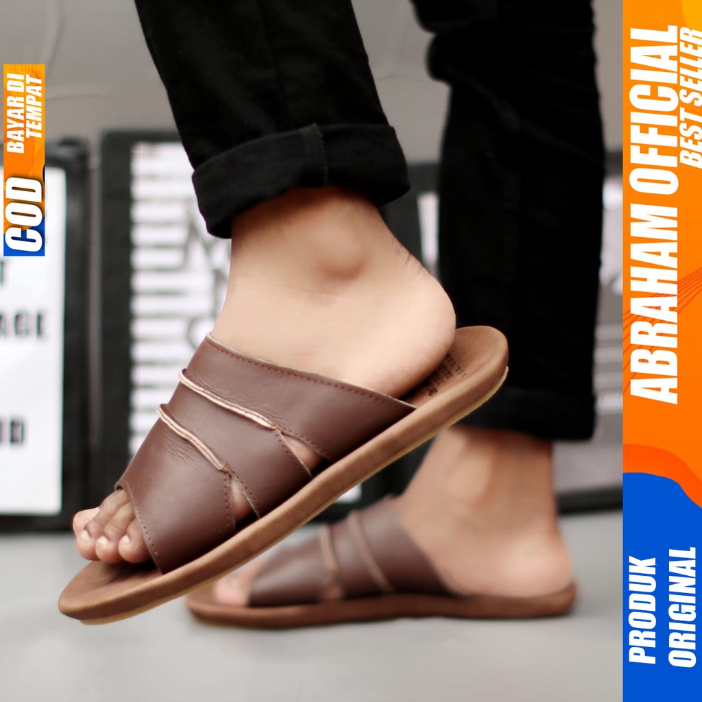 Sandal Slide Pria Kulit Asli Abraham Polet