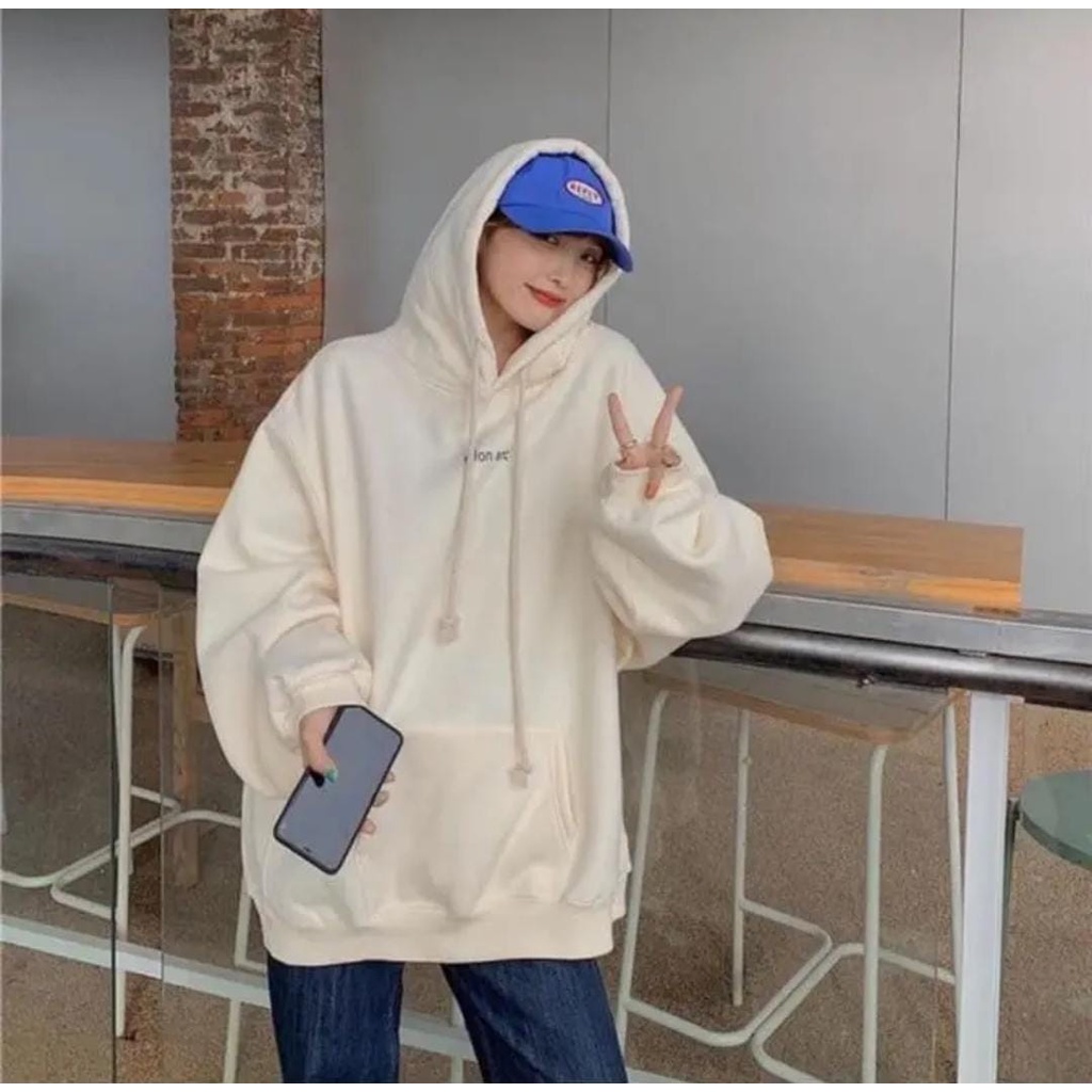 OVERSIZE ELLON ARC BORDIR HOODIE SWEARER WANITA FIT TO XL- SWEATER WANITA TERLARIS