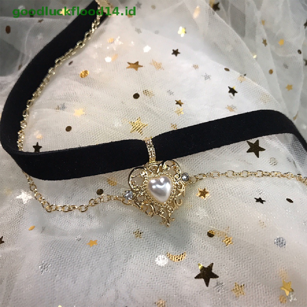 [GOOGFOUR] Vintage Velvet Black Choker Love Heart Pendant Kalung Untuk Wanita Gadis Hadiah [TOP]