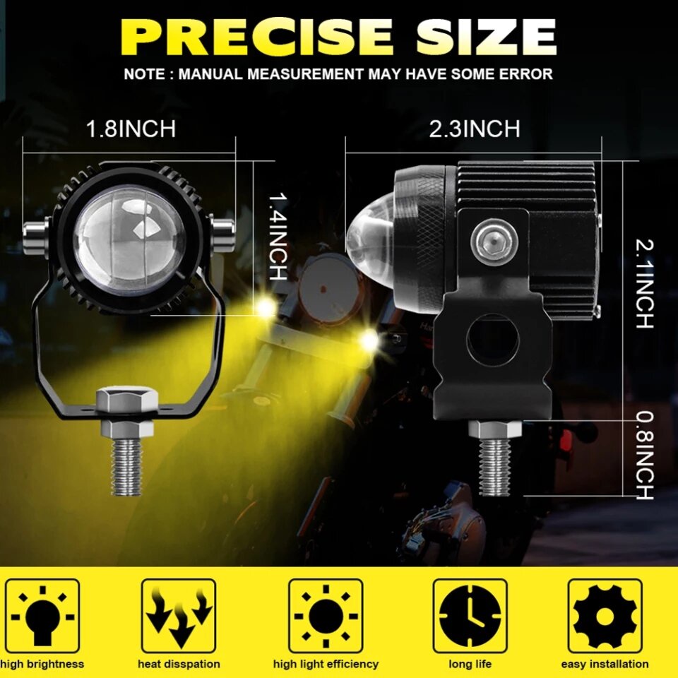 Lampu Tembak Sorot Laser LED D2 , Mini Projie 1 mata / Mini Projector 2 warna (Putih Kuning) Mobil Motor - 20 WATT DC 12volt