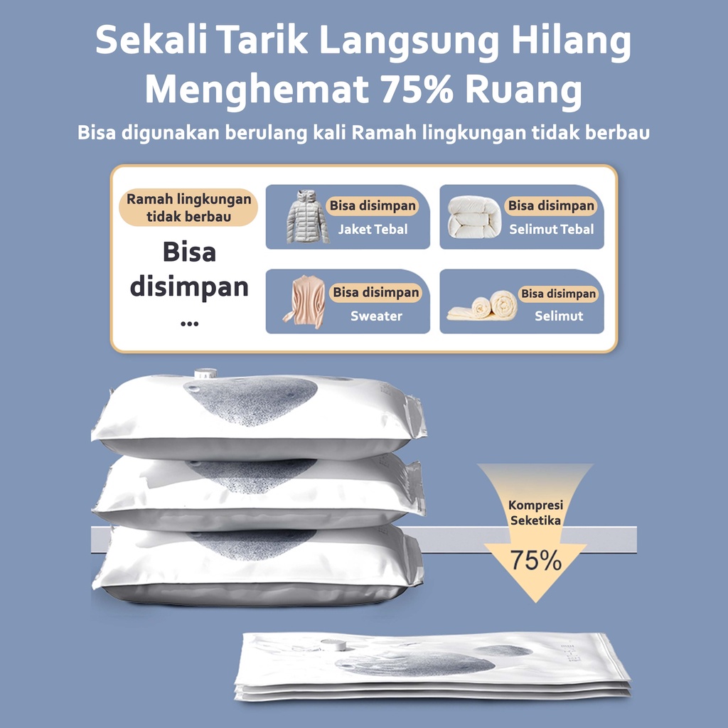 Vakum Kantong Pakaian Plastik Vacum Baju Laundry Travel Bag Kompresi Seprei Selimut Pakaian Plastic Vacuum Vacuum Bag Storage Bag Plastik Kompres tas penyimpanan pakaian