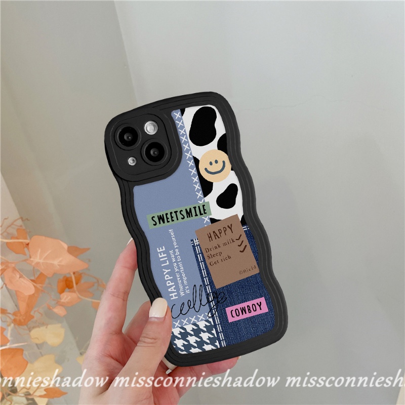 Redmi 9T 9A 10A 9 10 10C A1 9C A1+Mi 11T Pro Redmi Note 11 10 9 8 10s 9s 11s 10 Pro Max PO CO M3 X3 NFC Pro Butterfly Smiley Label Pattern Splicing Lembut Bergelombang Penutup Tepi