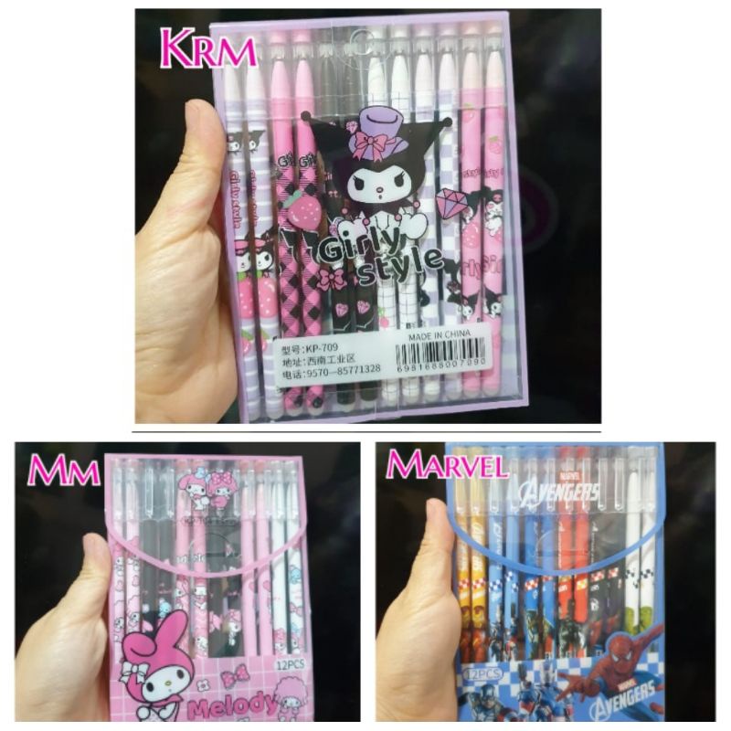 

CL Set bolpen isi 12 Kuromi Melody Marvel