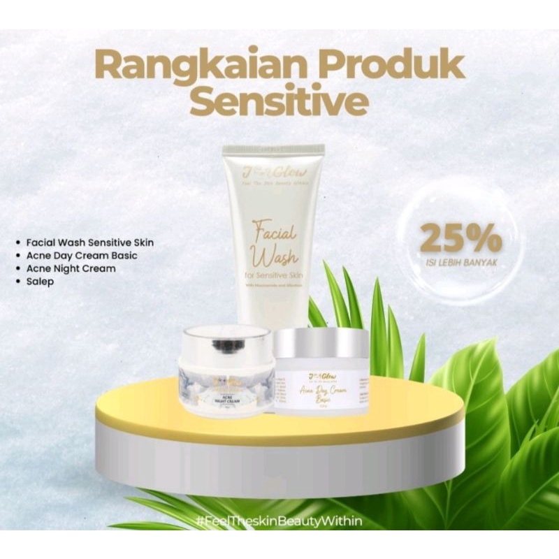 Jglow skincare PAKET SENSITIF WHITENING/ SENSITIF JERAWAT(100% AMPUH MENCERAHKAN KULIT WAJAH YANG SENSITIF)ISI 4 ITEM