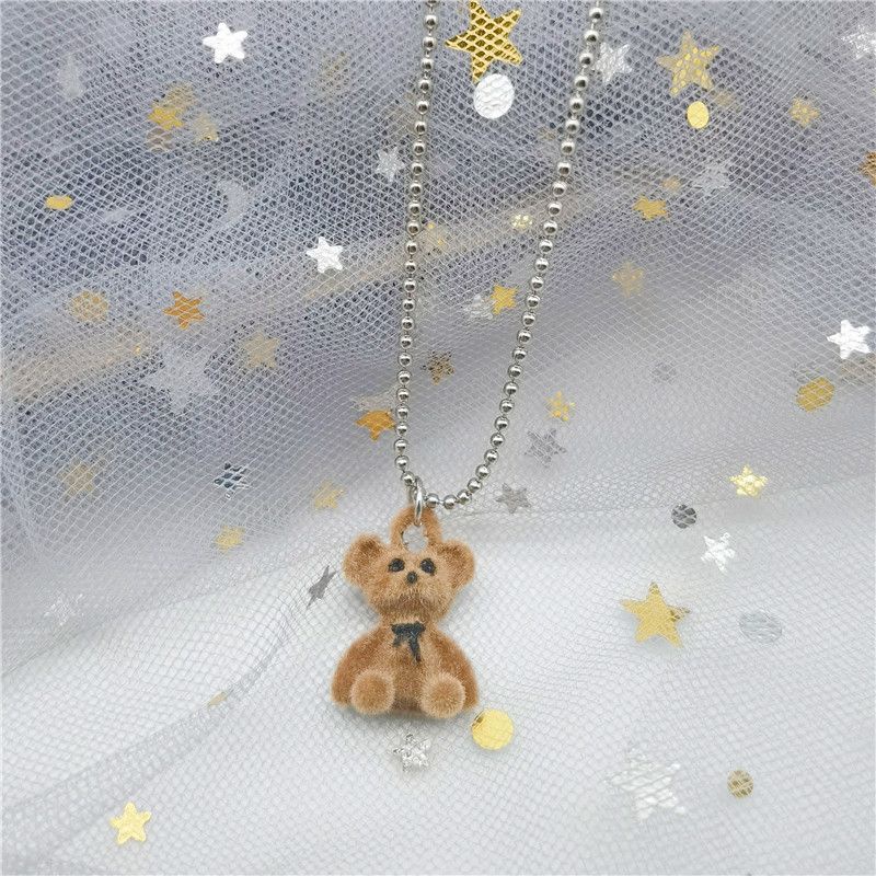 Kalung Korea Liontin Coklat Teddy Bear Fashion Wanita