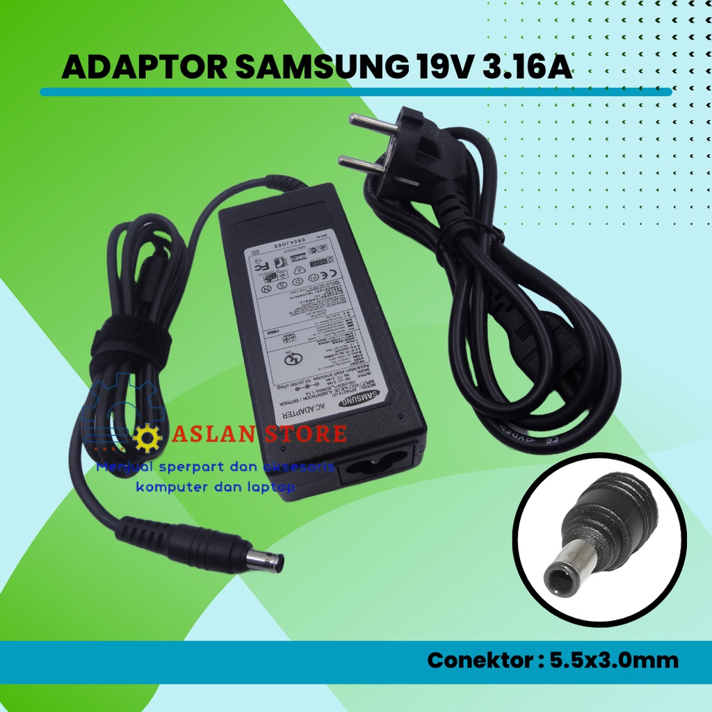 19V 3.16A 5.5*3.0Mm Power Adaptor AC Supply untuk Samsung AD-6019R AD-6019 CPA09-004A ADP-60ZH D PA-1600-66 ADP-60ZH Charger