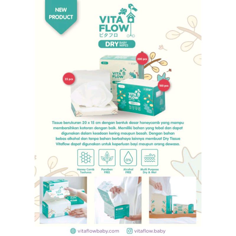 Vitaflow Dry tissue Bisa Sebagai Pengganti Kapas Aman Untuk Baby Bisa Basah Maupun Kering