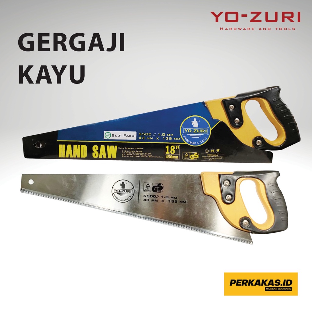 Gergaji Kayu 18 Inch Plat Baja Gagang Karet BIRU YOZURI