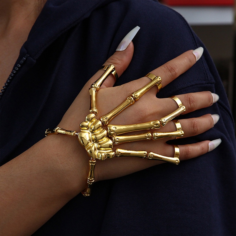 Halloween Gelang Untuk Wanita Gothic Punk Tangan Tengkorak Kerangka Elastisitas Yang Dapat Disesuaikan Gelang Bangles Femme Aksesoris Pesta