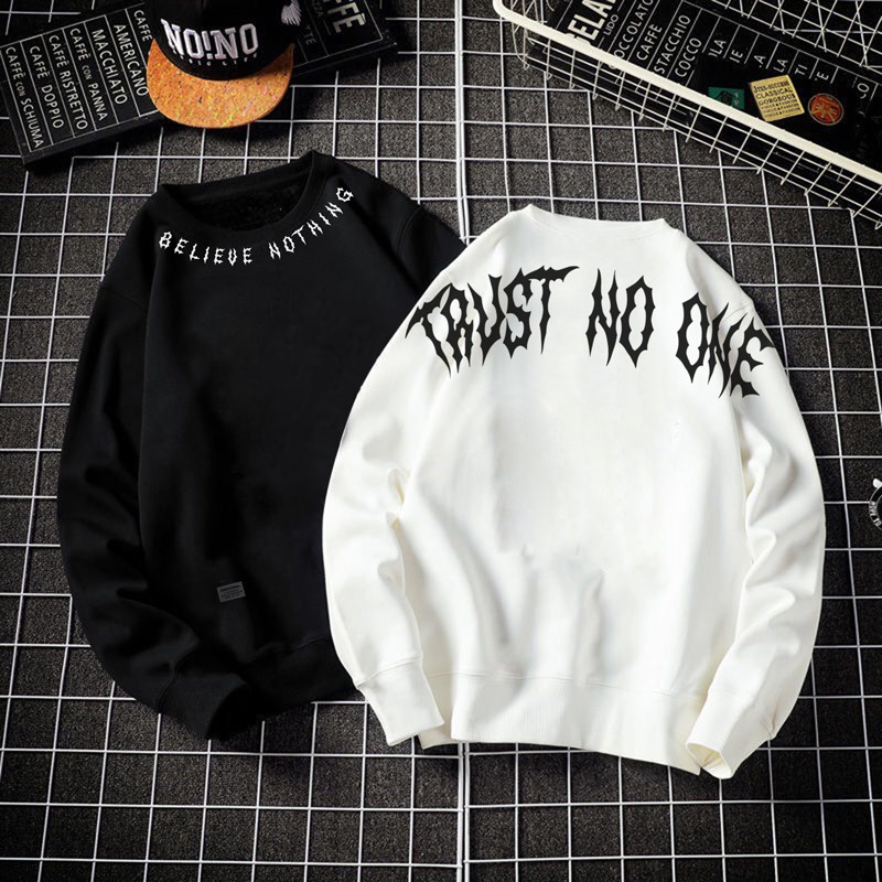 Parisdivarious Sweater Hoodie Sweatshirt Crewneck Trust No One Bahan Fleece Size S - XXL (Pria &amp; Wanita)