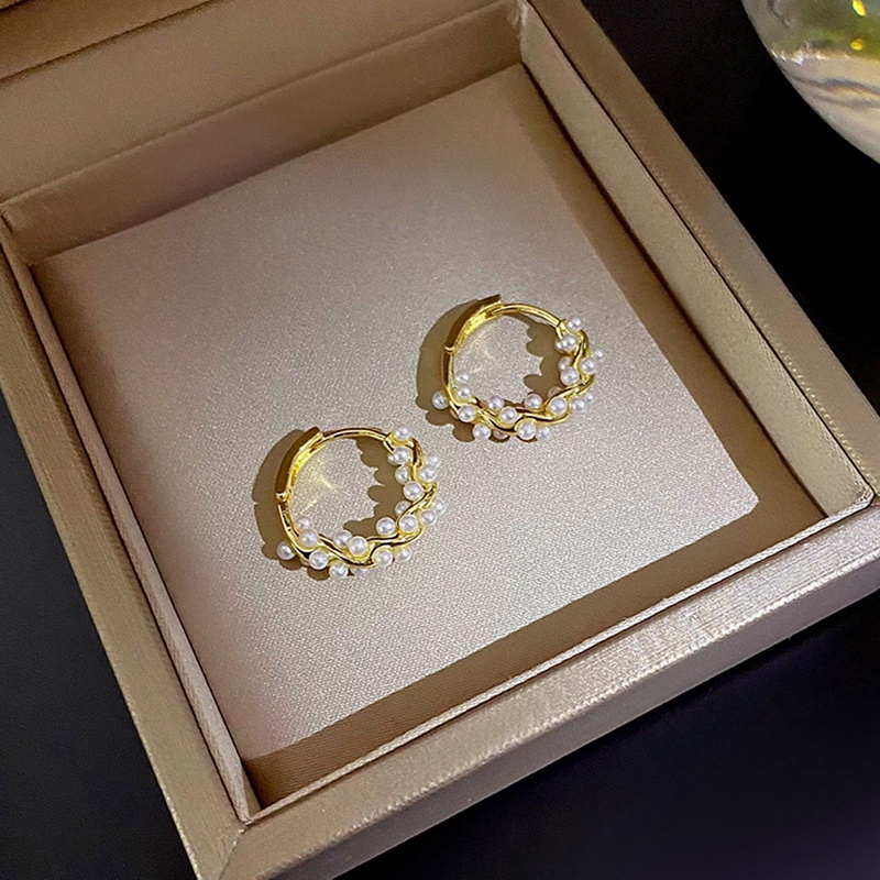 Mutiara Buatan Elegan Luka Logam Twist Hoop Earrings Baru Fashion Perhiasan Pesta Aksesoris Manis Untuk Wanita Gadis Hadiah
