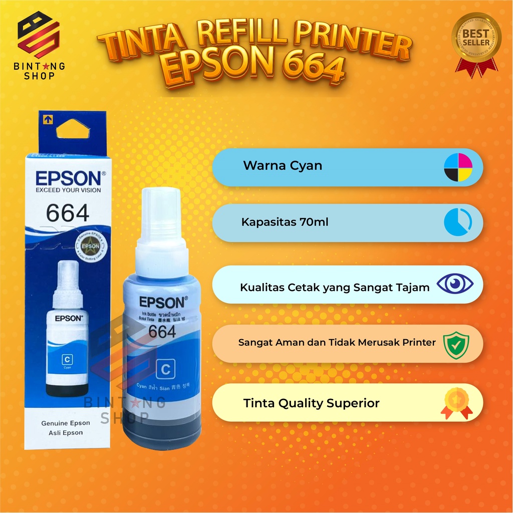 1 SET 4 PCS Tinta Epson 664 Tipe Printer L100 L110 L120 L130 L200 L210 L211 L220 L222 L300 L301 L310 L350 L353 L358 L360 L800 L805 L810 L850 L1300 L1800