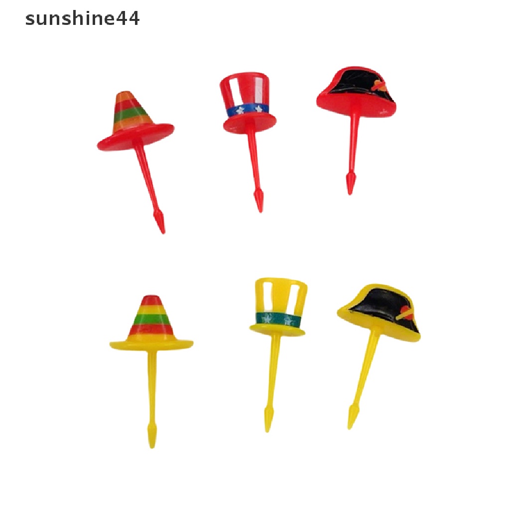 Sunshine 6Pcs Bento Sayur Balita Anak Garpu Buah Tusuk Gigi Topi Fruit Forks.