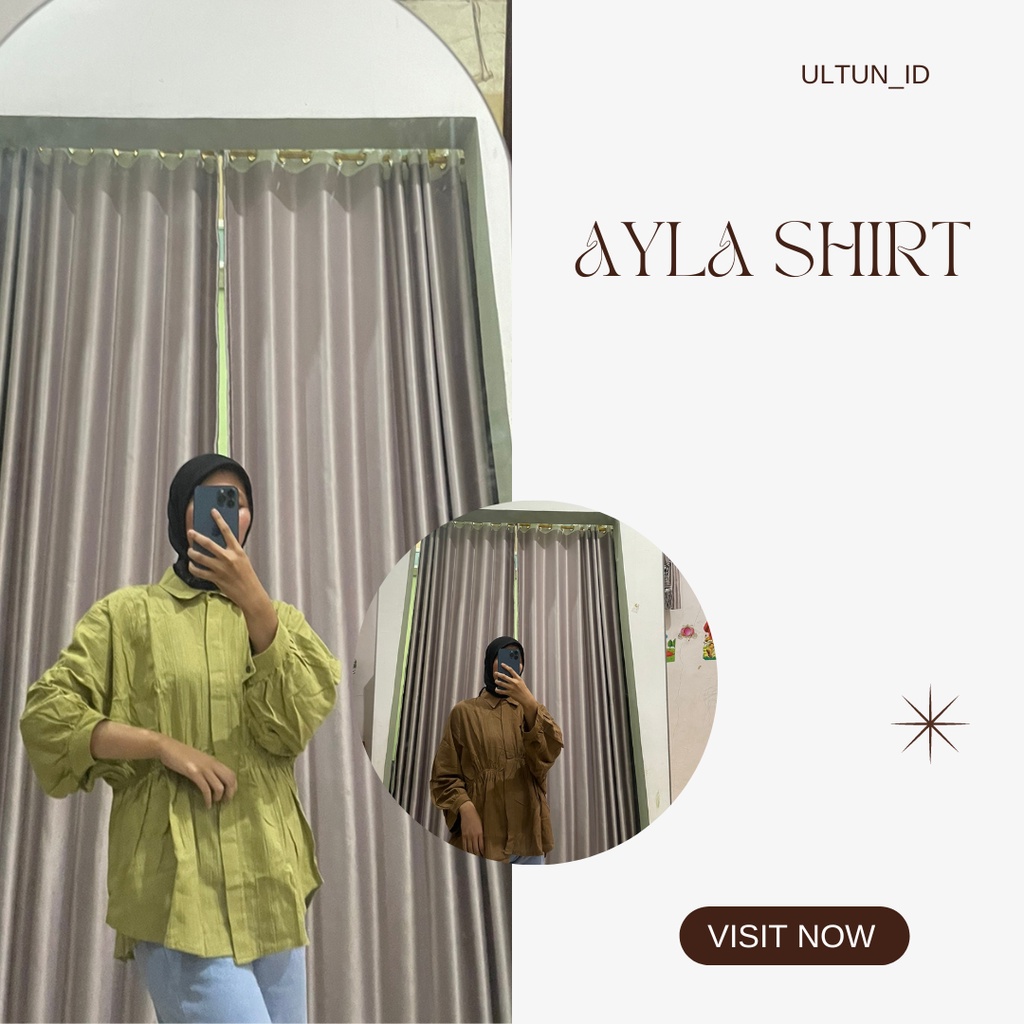 ALYA SHIRT Atasan Wanita Kemeja Wanita Pakaian Wanita Baju Lengan Panjang All Size linen crinkle