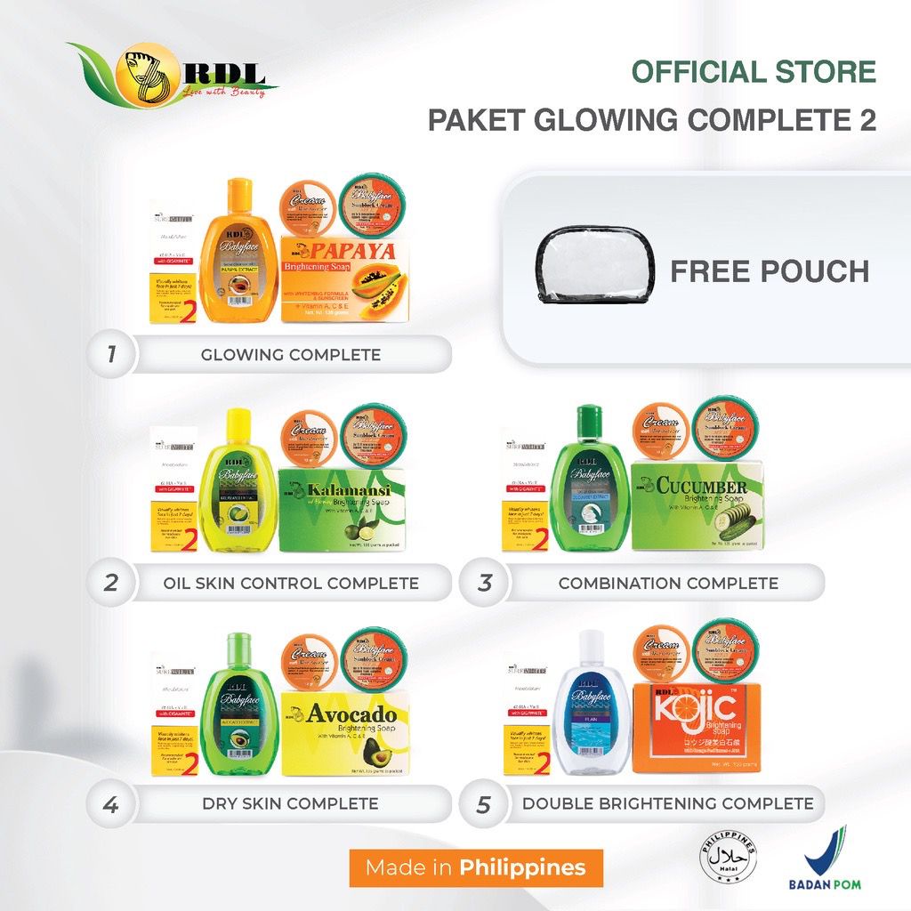 RDL Paket Complete SureWhite 2 / Paket RDL Sabun RDL Papaya + Facial Cleanser + Pelembab + Sunscreen + SureWhite