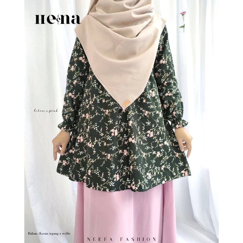 Gamis tunik wanita bahan katun jepang motif bunga, kombinasi rok wolfis polos premium busui friendly